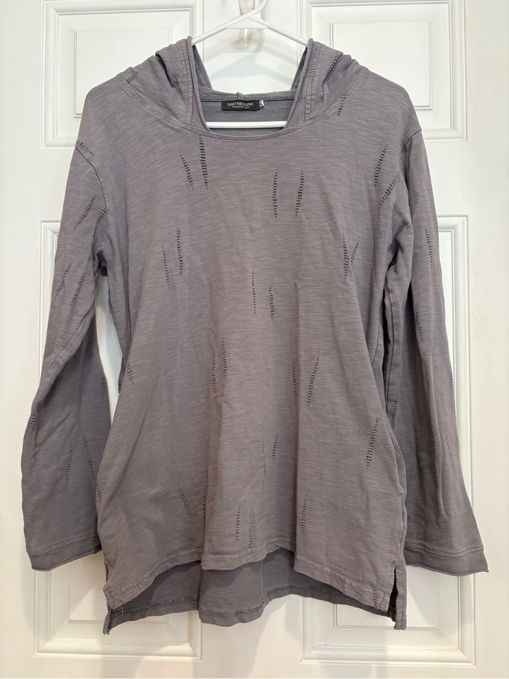 Earthbound Trading Co Distressed Ladder Slit Hooded Long Sleeve, Size L